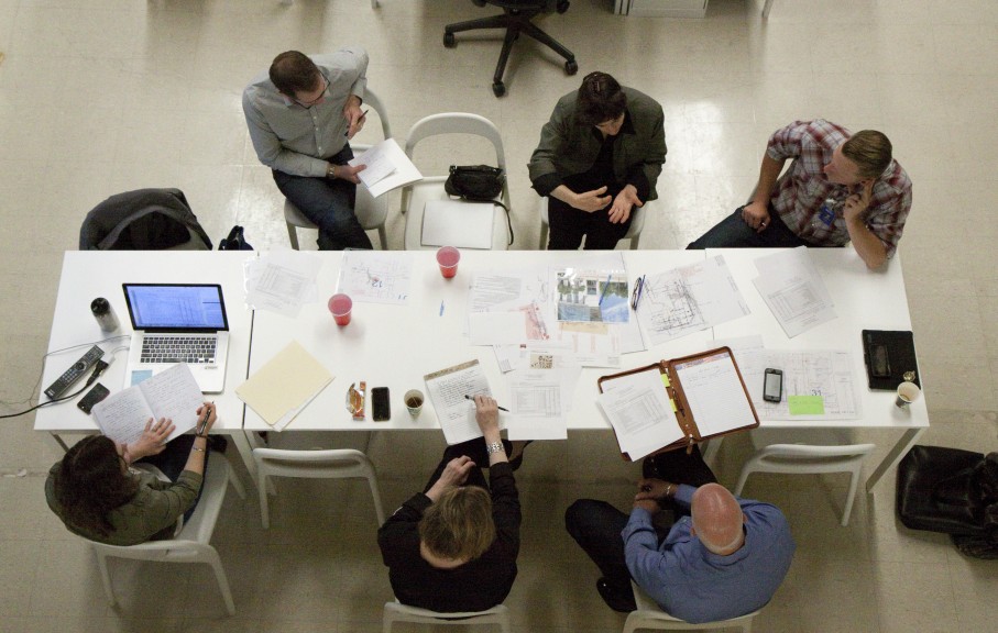 birds eye view of people sitting at table