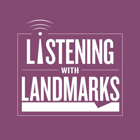 Logo for Listening with Landmarks which has a radio tower in place of the letter i